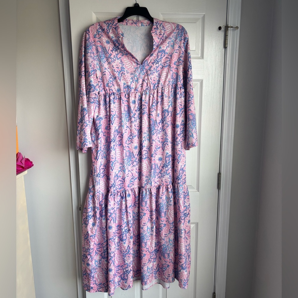 Floral Pink and Blue Women's Dress - Picture 1 of 3